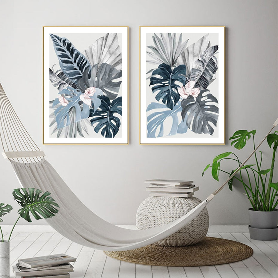 Tropical Leaves in Blue-gray