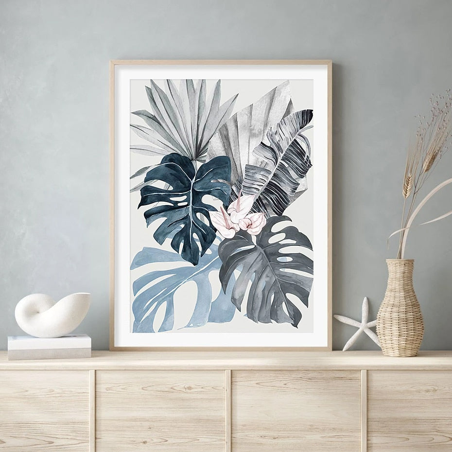 Tropical Leaves in Blue-gray