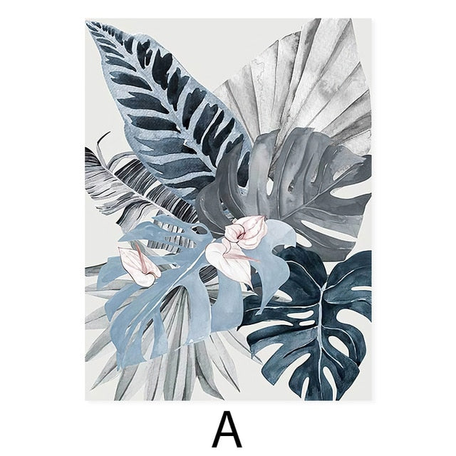 Tropical Leaves in Blue-gray