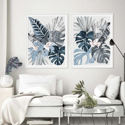 Tropical Leaves in Blue-gray